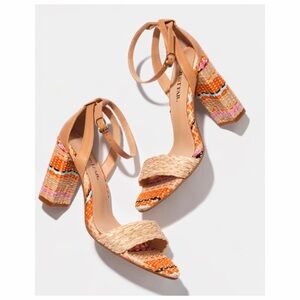 JustFab Let’s Dance Woven Block Heel Sandals Tan Multi Size 6